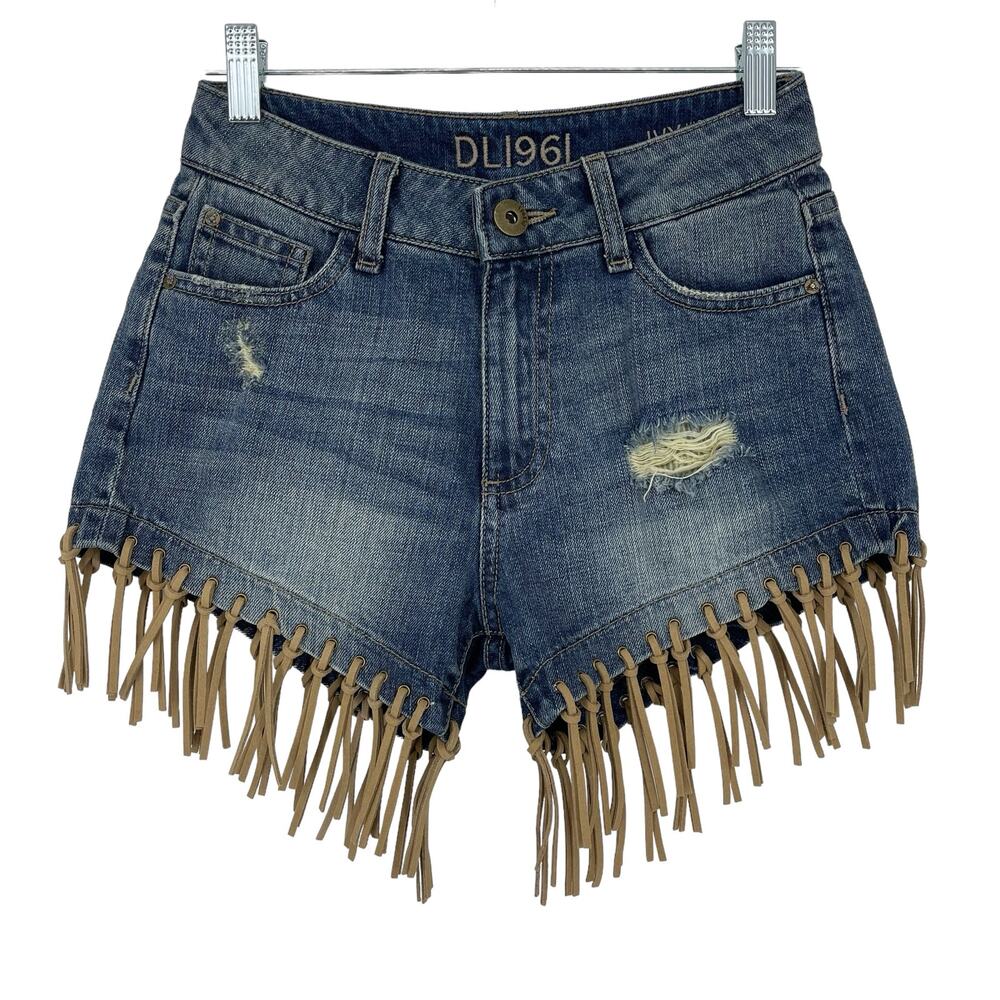 DL1961 Denim Fringe Distressed Shorts Sz 23 Concert Boho Festival Cowgirl Ranch